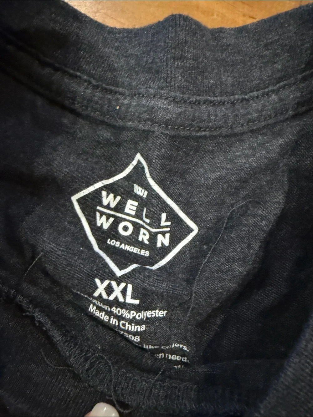 Well Worn Black Tee with White Logo Print - Picture 3 of 3